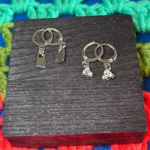 3/$10 Lock And Rhinestone Cluster Dangle Earrings